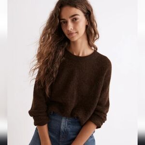 Madewell Elliston Crop Alpaca Blend Heather Cocoa Knit Sweater Small